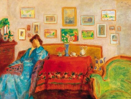Jozsef Rippl-Ronai Lady in Blue Dress in Interieur oil painting image